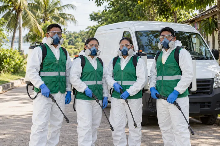 Equipo de técnicos de BIOSANEA con equipo de protección